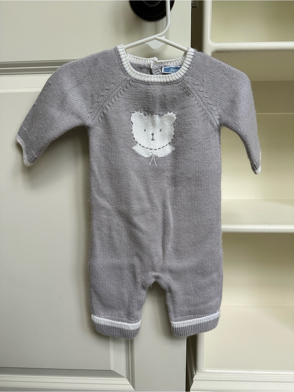 Jacadi Gray Knit Bear Footie with White Trim